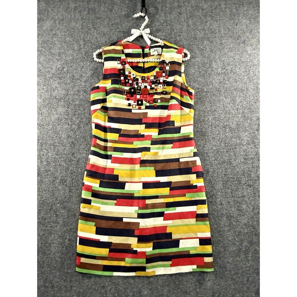 Milly New York Silk Linen Dress Size 2 Geometric Beaded Colorblock Maximalism
